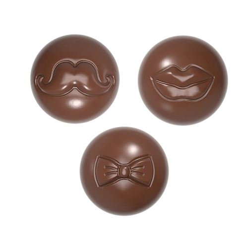 Chocoladevorm halve bol strik - lippen - snor 3 fig.