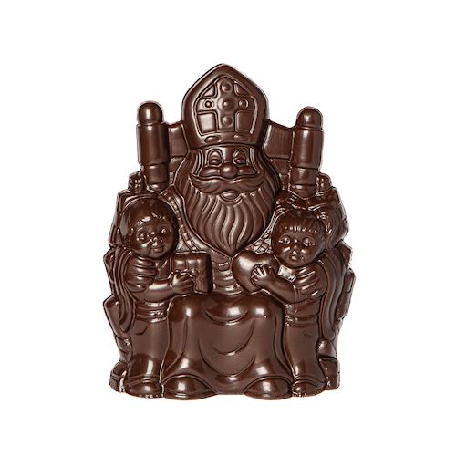 Chocoladevorm zittende Sinterklaas met kinderen 165 mm