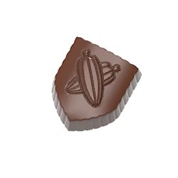 Chocoladevorm wapenschild met cacaobonen