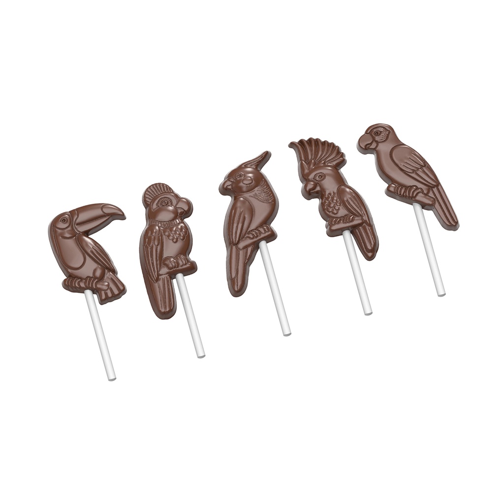 Moule à chocolat sucette oiseaux tropical