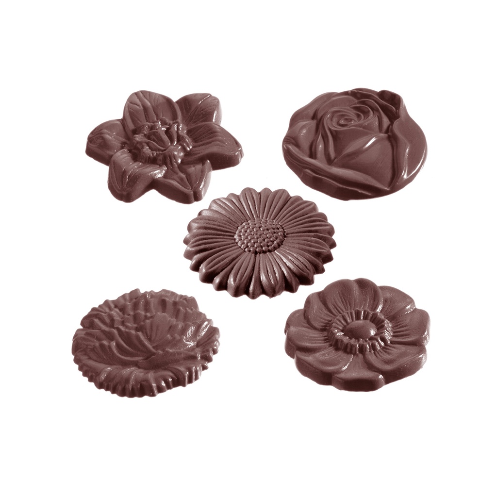 Stampo di cioccolato caraque do fiori rotondo 5 soggetti