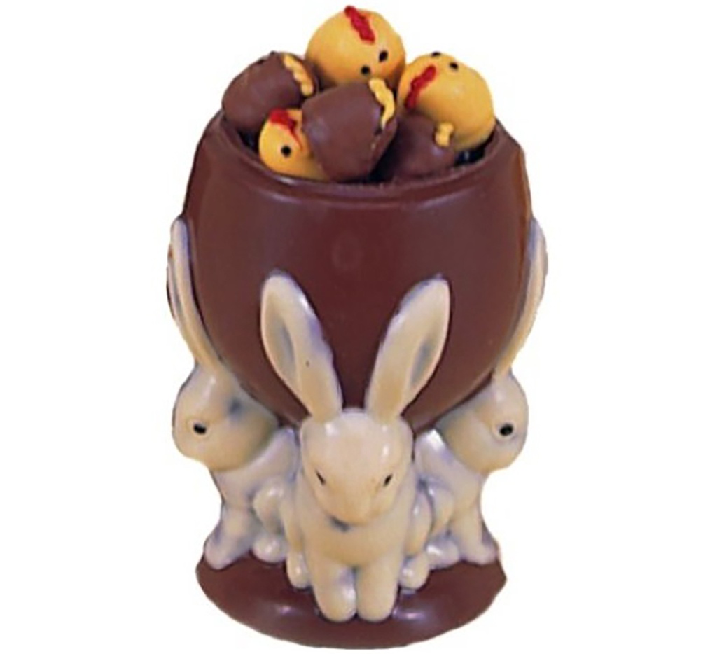 [H221009/C] Chocolate mould open egg with 4 hares 180 mm