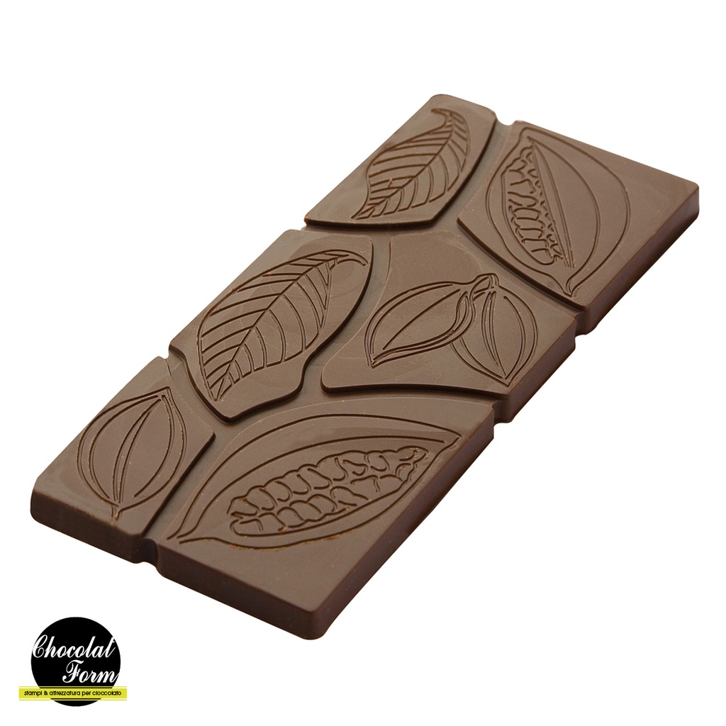 [CF0810] Molde de chocolate tableta 50 gr hojas y grano de cacao